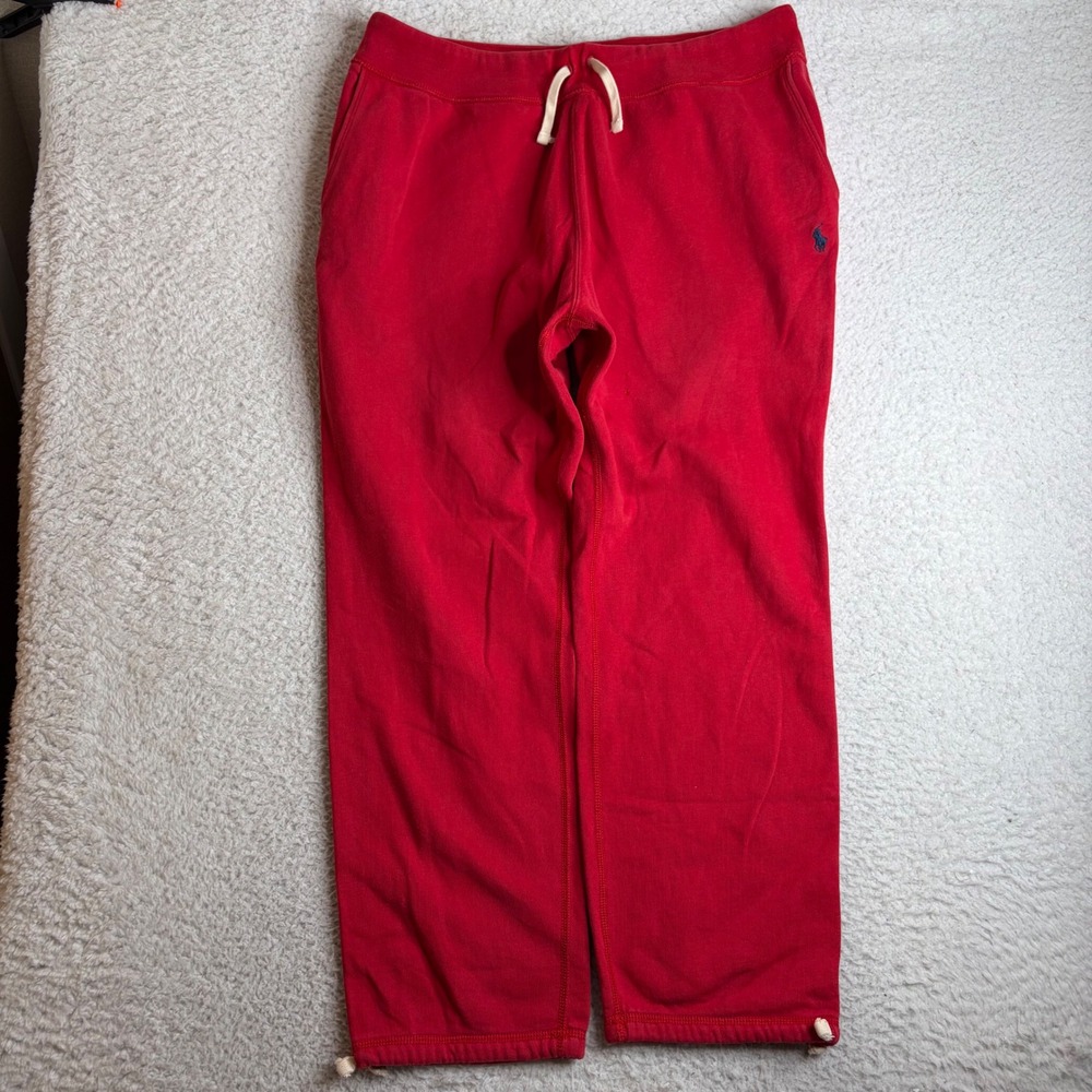 Polo Ralph Lauren Mens XXL Red Drawstring Fleece Sweatpants open Leg baggy